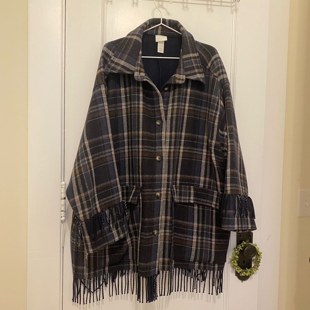 XXL Manteco x H&M wool coat in navy plaid
